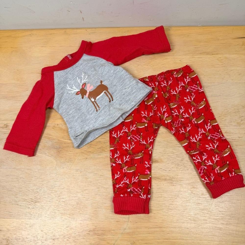 American Girl Doll Festive Reindeer Pajamas Red Grey Christmas Sleepwear Holiday